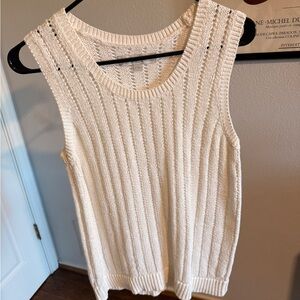LOFT Cream Knit Sleeveless Sweater Tank